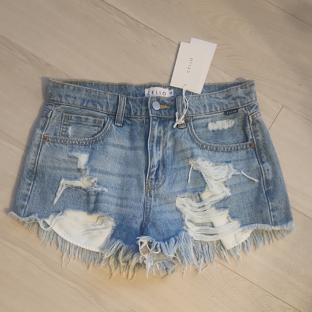 Cello Distressed Denim Shorts - Blue